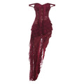 Robe bustier asymétrique sexy en dentelle ajourée et transparente à taille nouée pour femme