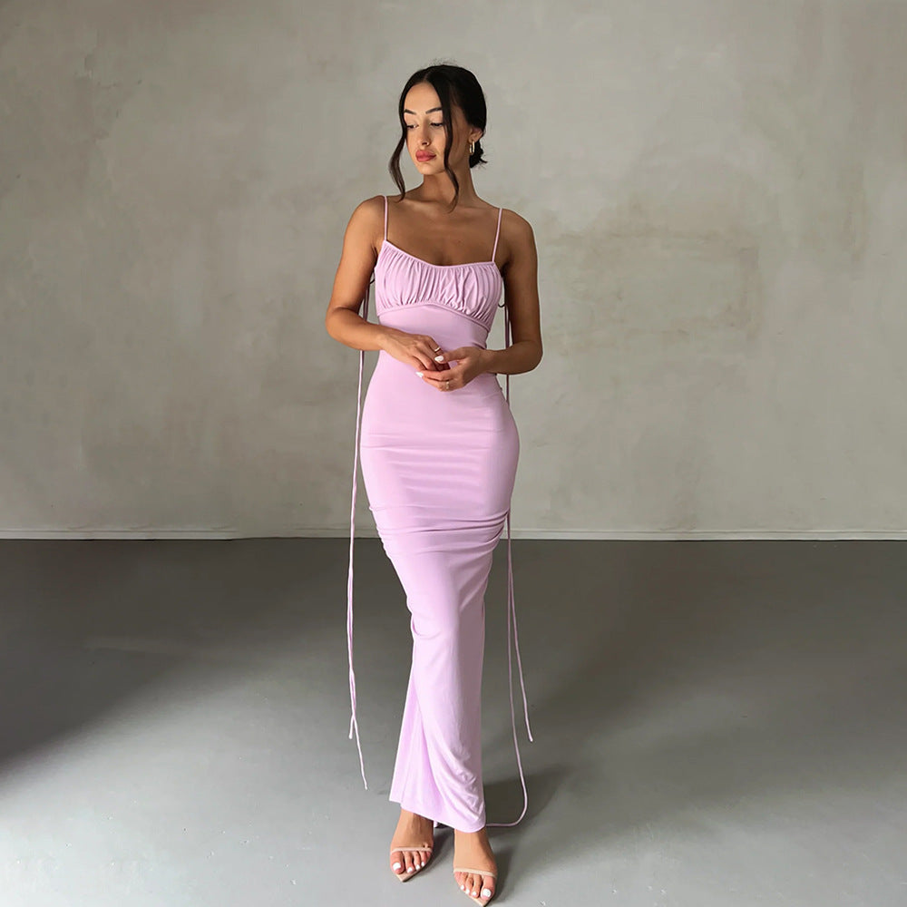 Robe Sexy Femme Robe Plissée Dos Nu Sexy Robe de Soirée Robe à Bretelles sans Manches pour Femme