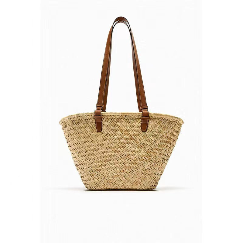 Sac à bandoulière simple en paille, grand sac en paille, sac tissé, sac de plage pour les vacances, sac en herbe naturelle pour femme