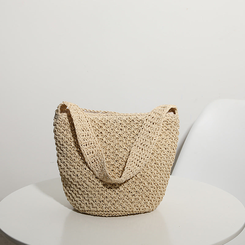 Sac tissé à la main Sac en paille Sac seau Sac de plage pour les vacances à la mer