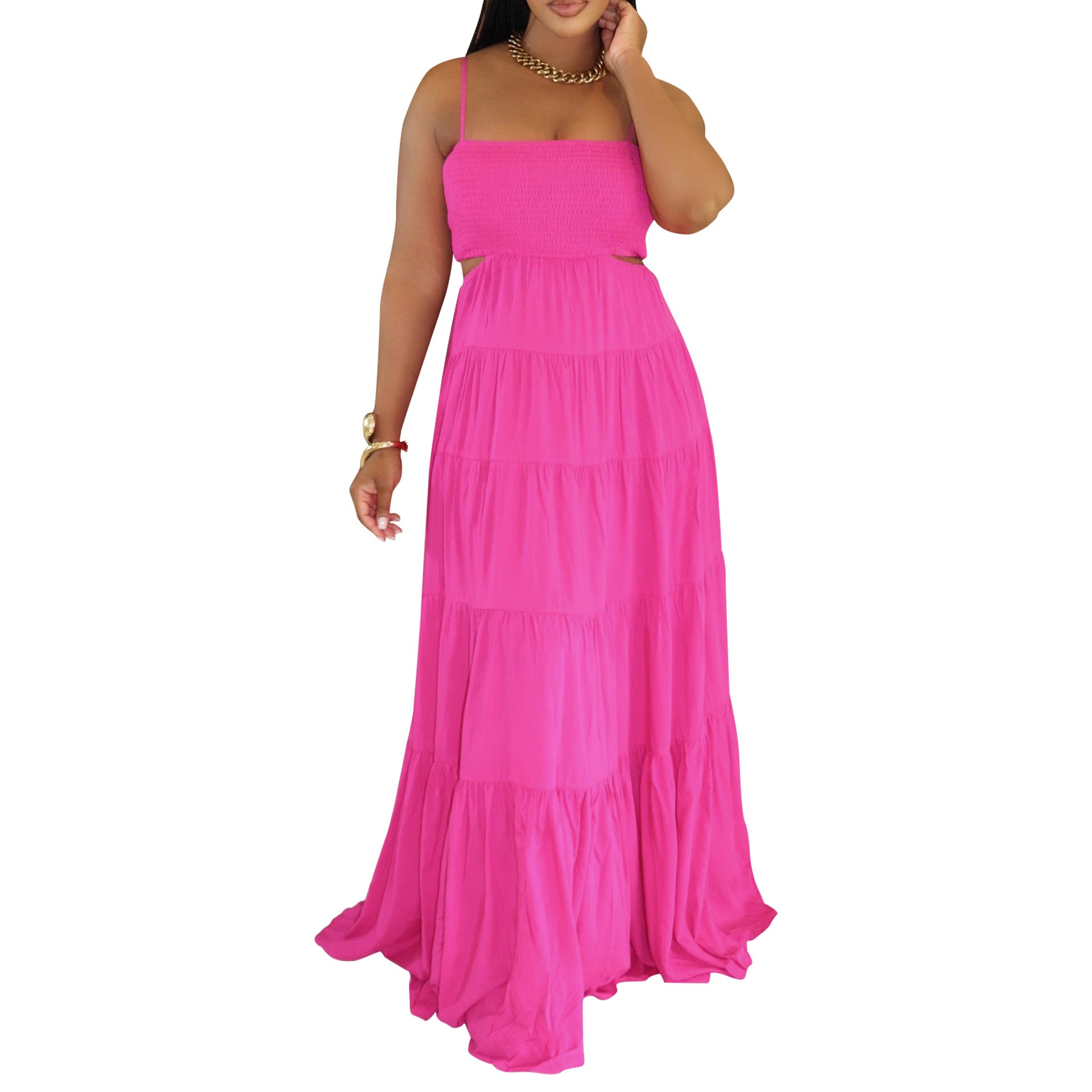 Damenbekleidung Spaghettiträger Ärmelloses Kleid Bohemian Stufenkleid Maxikleid Sommer