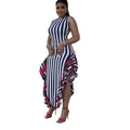Robe sans manches à rayures et à bords en bois pour femmes
