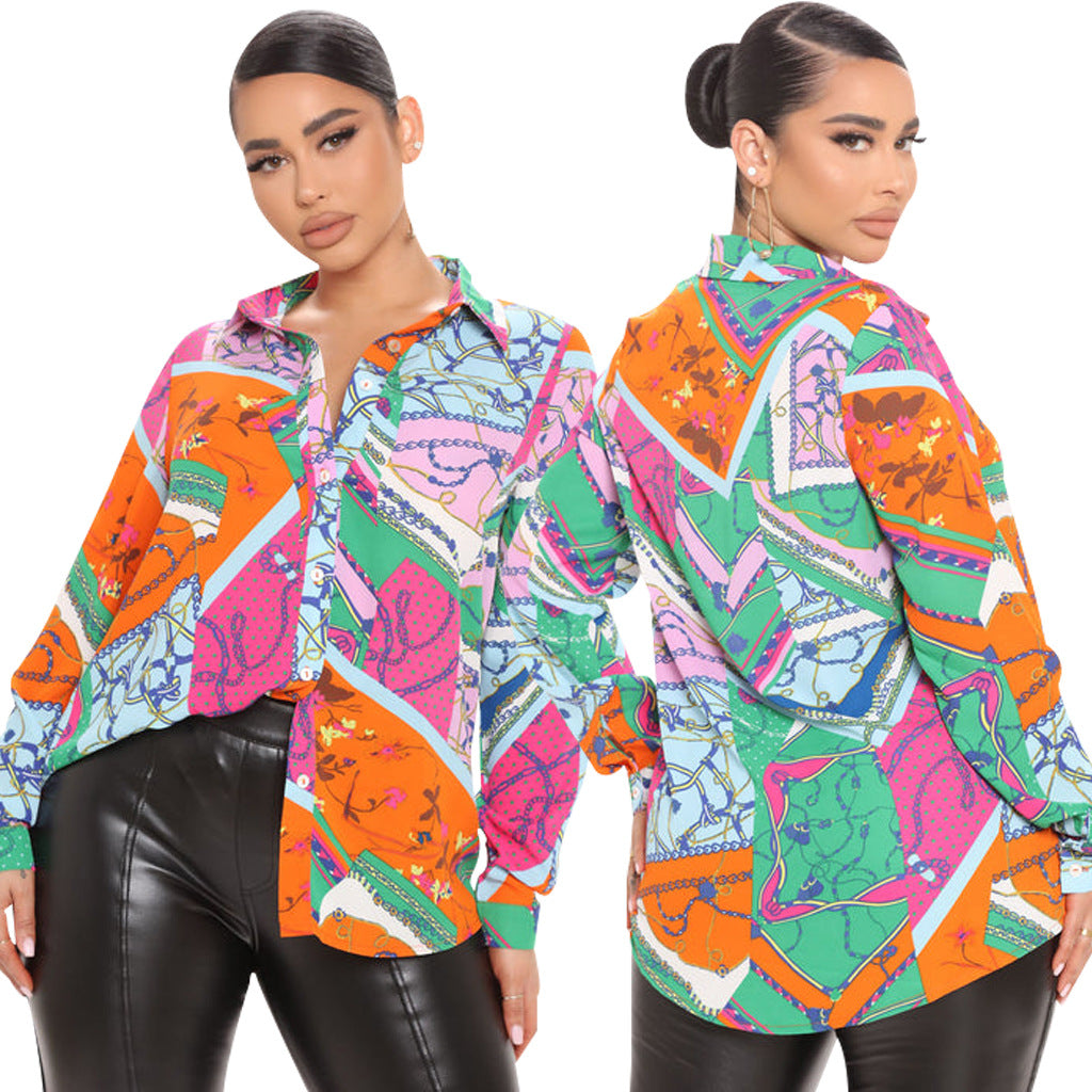 Chemise femme décontractée à imprimé numérique multicolore