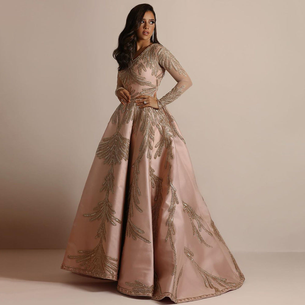 Damenbekleidung Vergoldung Großes Ärmelkleid Cocktail Partykleid Sexy Abendkleid Pink