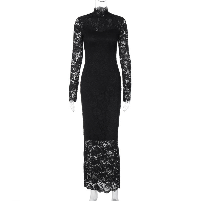 Robe d'été sexy à manches longues, en dentelle, pour femme