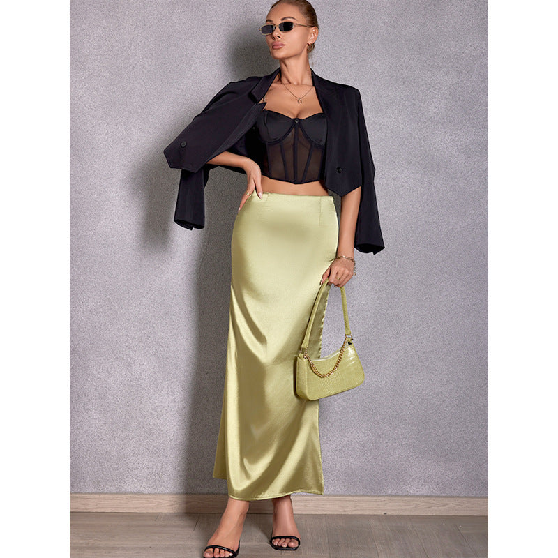 Frühling Sommer Kunstseide Rock Satin Rock Damen Casual Satin Hüftrock