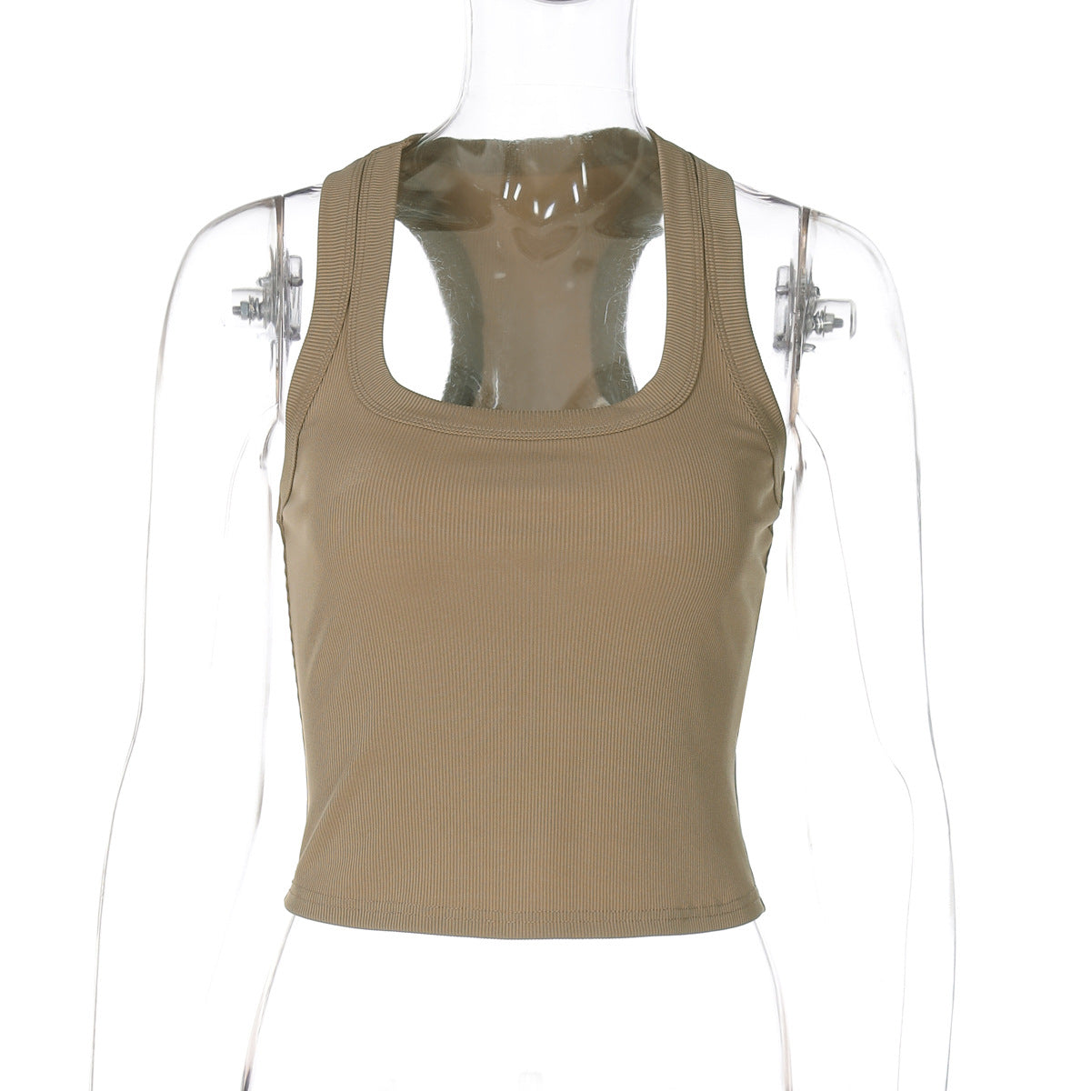 Damenbekleidung Sommer Sexy U-Ausschnitt Einfarbig Schmal Geschnitten I-Form Kurzes Top für Damen