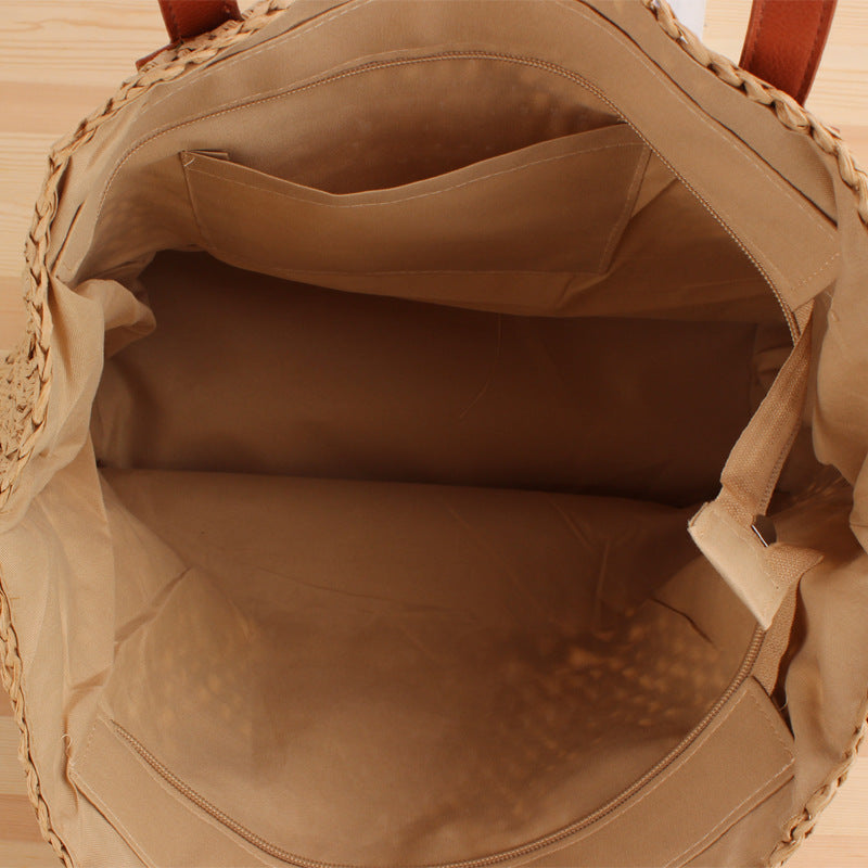 Sac de plage découpé en paille tissée pour femme, sac à bandoulière décontracté d'été, creux
