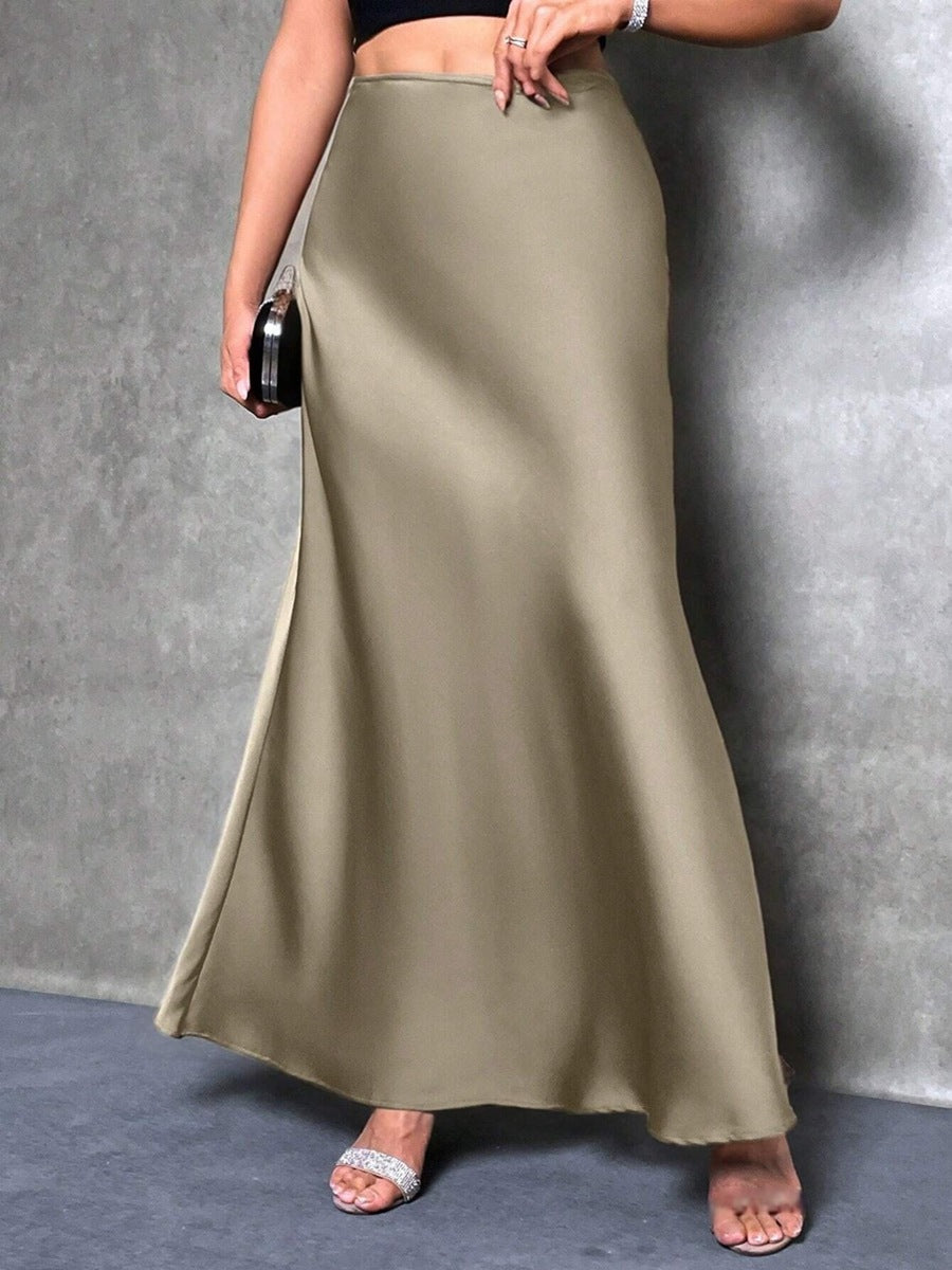 Satinrock Herbst Winter Einfacher A-Linien-Rock Langer Rock Damenbekleidung