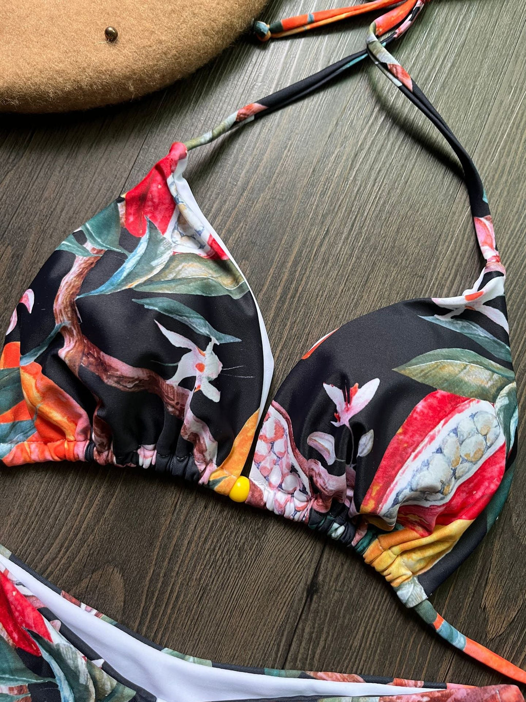 Bikini Digital bedruckt Sexy zum Schnüren Neckholder Triangel-Split-Badeanzug Damen