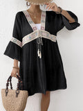 Cardigan Femme Nœud Vêtements Femme Paillettes Broderie Dentelle Patchwork Plage Cache-maillot