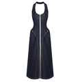 Robe fourreau d'été en jean, élégante, de couleur unie, sans manches, dos nu, coupe ajustée, à col halter