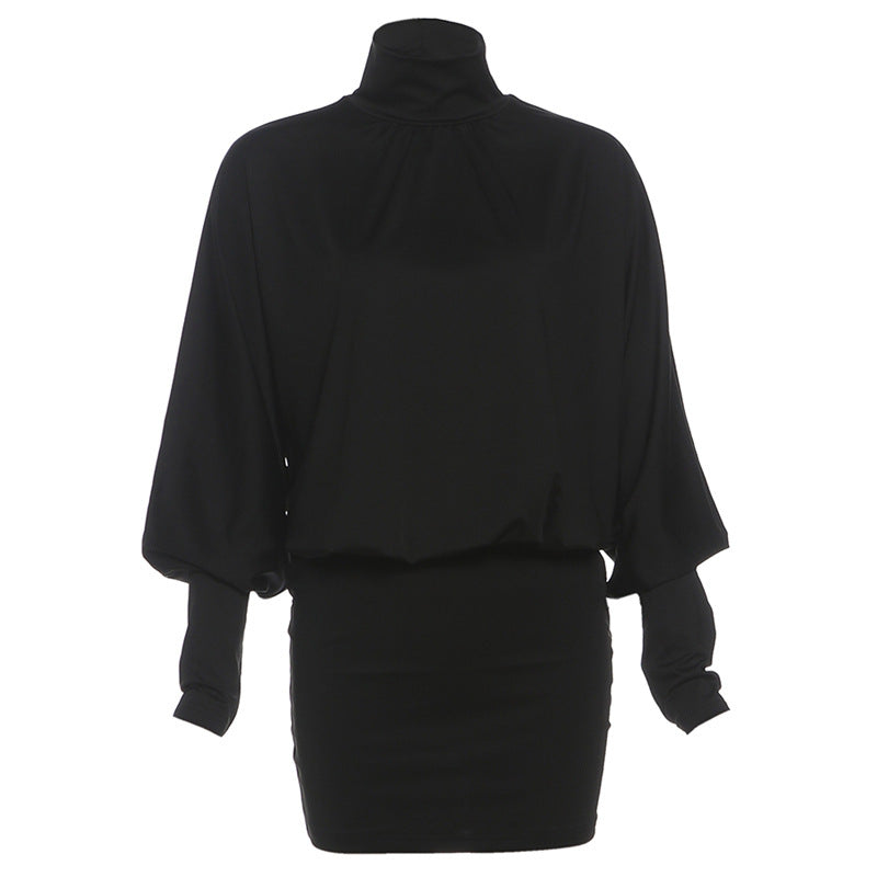 Herbst Winter Damenbekleidung Einfarbiger Sexy Rollkragen Langarm Rückenfrei Baggy Paket Hüftkleid