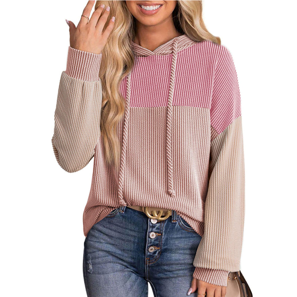 Herbst Winter Twist Strip Farblich Passender Langarm Hoodie Lockerer Pullover