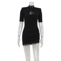 Robe courte de soirée sexy pour femme, ajourée, brodée de dentelle fine, coupe cintrée.