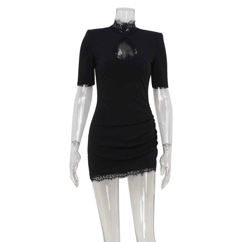 Robe courte de soirée sexy pour femme, ajourée, brodée de dentelle fine, coupe cintrée.