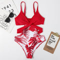 Einteiliger blattförmiger Badeanzug für Damen mit floraler Farbabstimmung, geschnürter, sexy Dreiecks-Bikini
