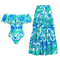 Off Shoulder Ruffled Printed One Piece Swimsuit Women