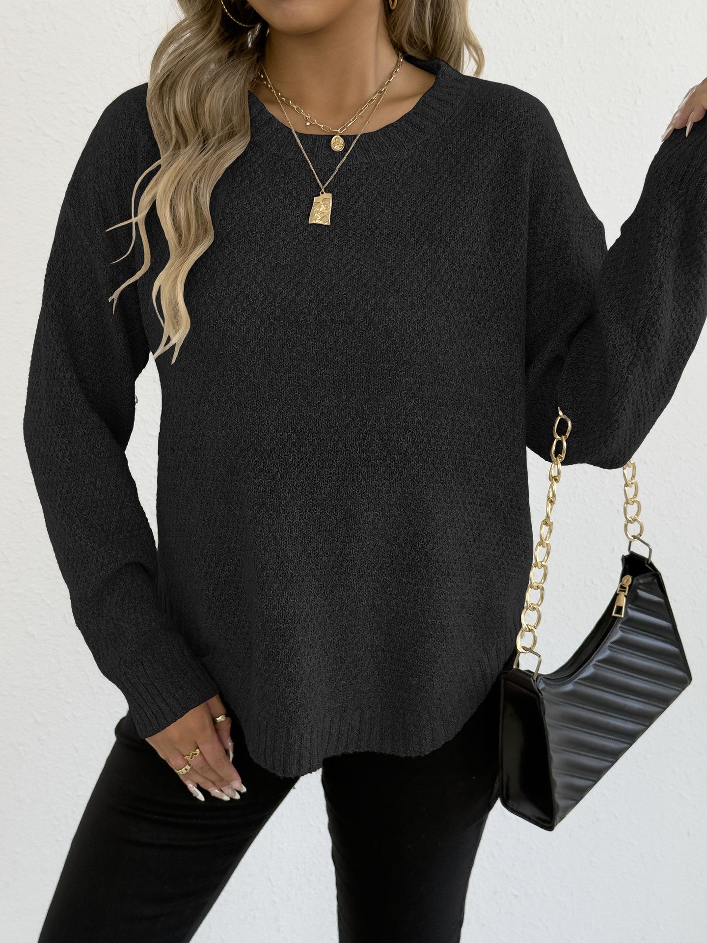Women Autumn Winter Pullover Top Women Clothing Velvet Woven Sweater Casual Bottoming Shirt round Neck Sweater