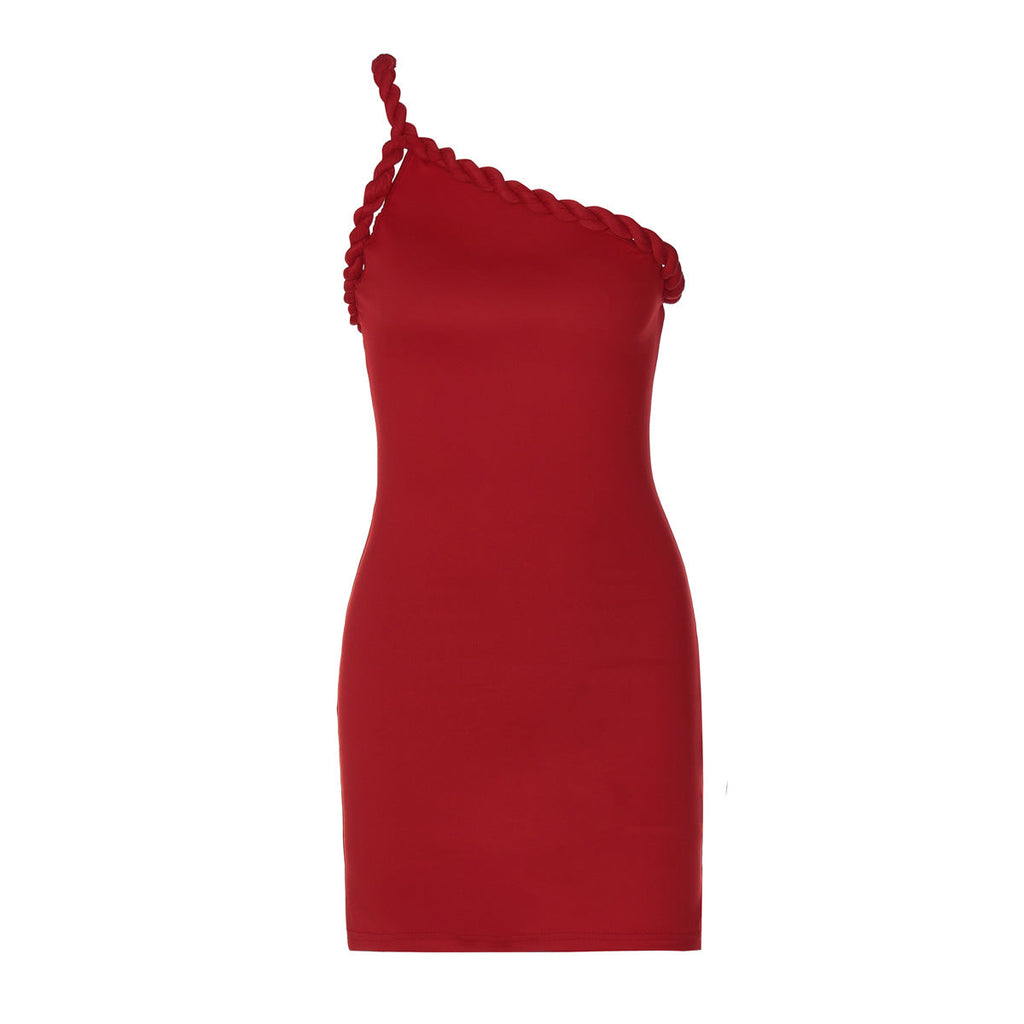 Robe femme d'été sexy dos nu plissée à une épaule torsadée et ajustée