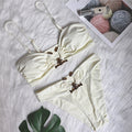 Sexy Badeanzug Metallzubehör Hohle Ausschnitt Bikini Einfarbiges Bandeau Hochtaillierter Damen-Badeanzug