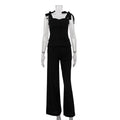 Ensemble deux pièces printemps-été : haut bandeau noir et pantalon taille haute large