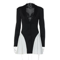 Robe courte ajustée à manches longues pour femme, col en V, boutonnée, couleur contrastante, automne