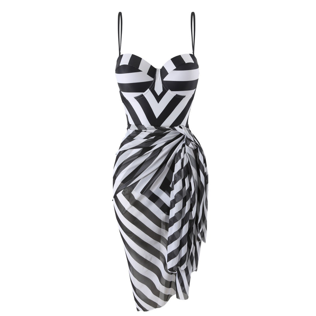 Bikini Swimsuit Geometric Abstract Printed Steel Bracket Push up Swimsuit