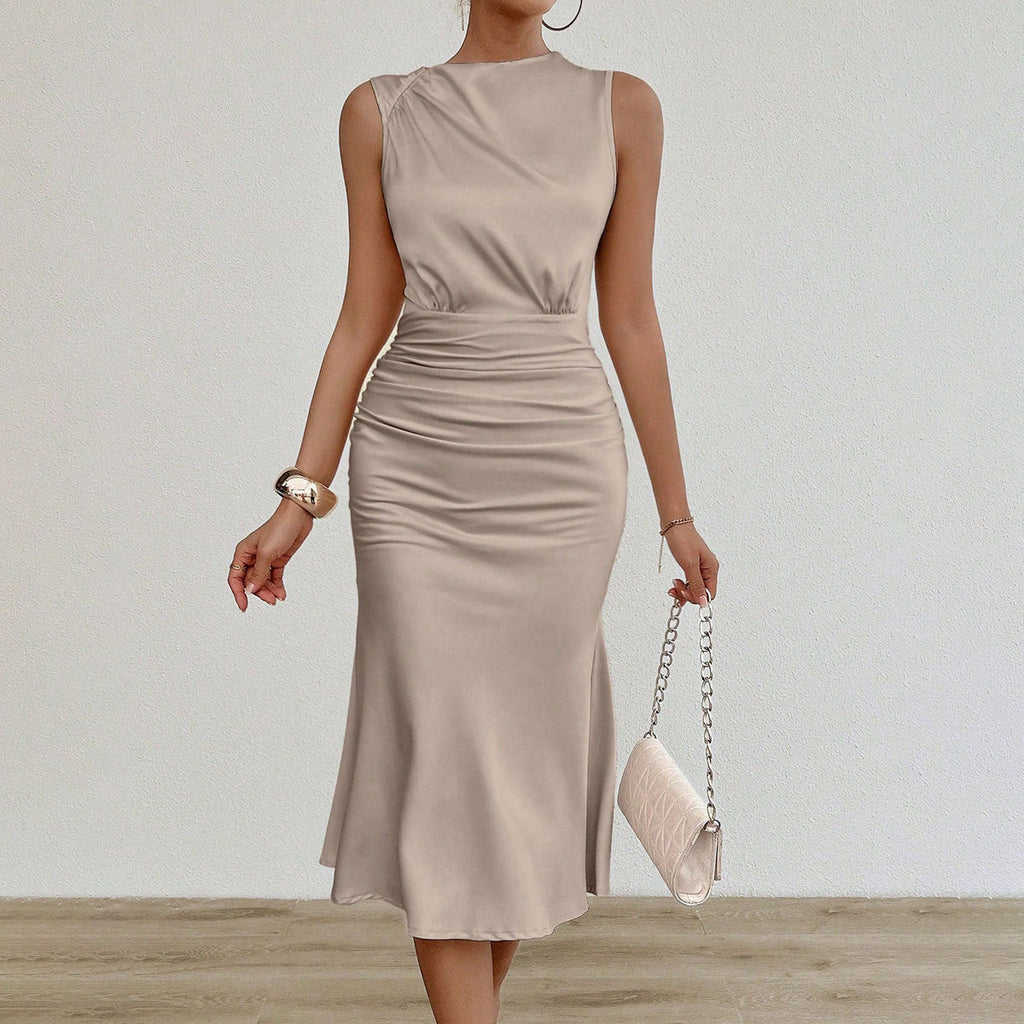Vêtements Femme Robe d'été sexy en satin Robe midi plissée en satin