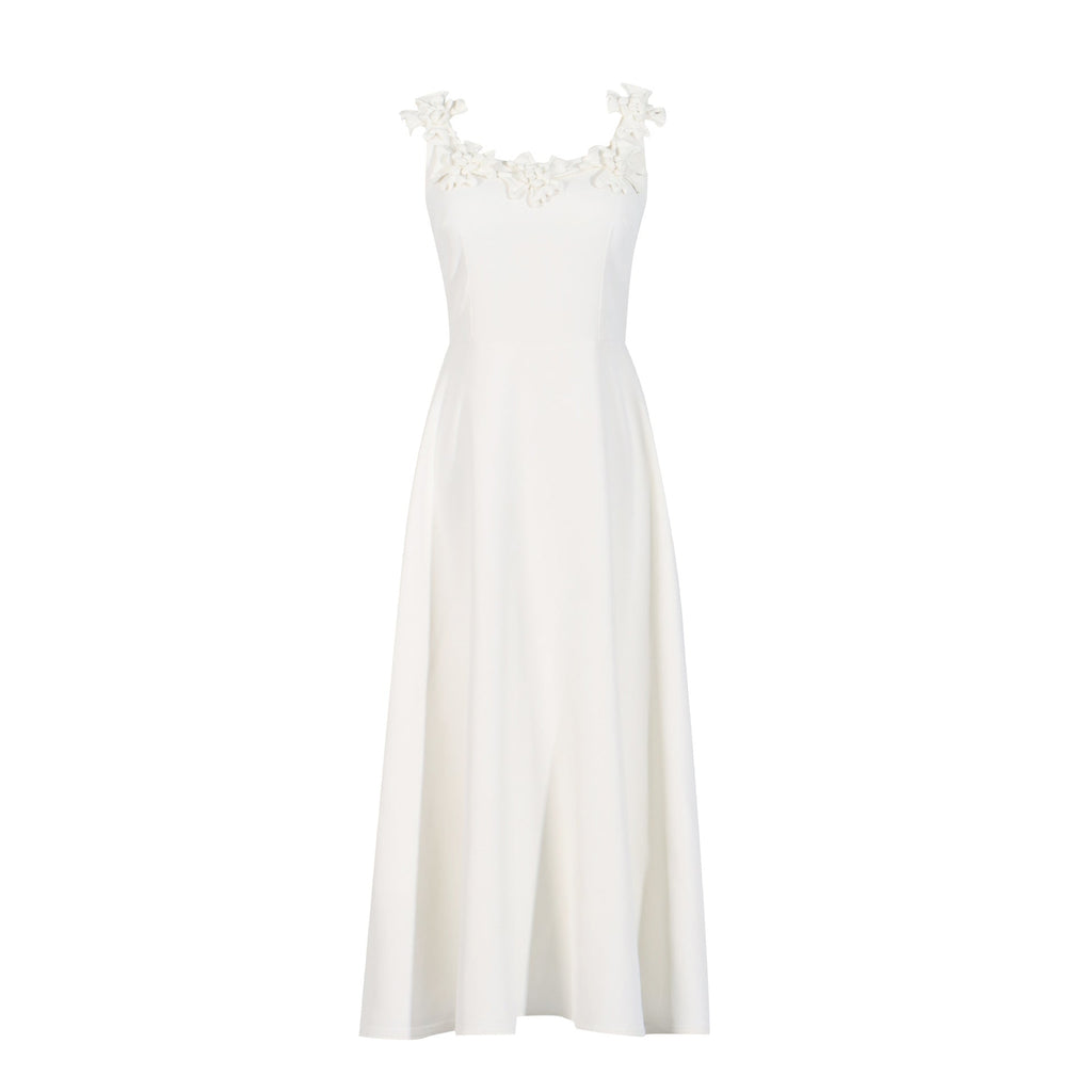 Robe Longue en Dentelle à Bretelles Florales Tricotées, Robe Trapèze Élégante pour Femmes, Style Décontracté, Robe de Soirée, Printemps-Été
