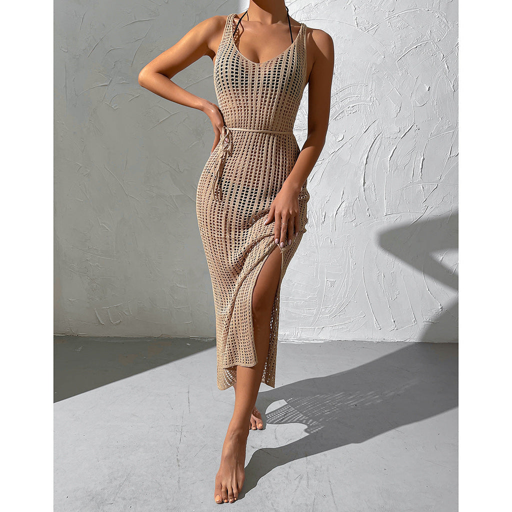 Urlaub Strand Sexy Strandkleid Hohl Cut-Out Durchsichtig Rückenfrei Strickkleid Damen