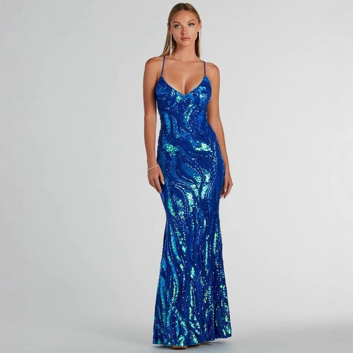 Damen Party Pailletten Sexy Abendkleid Festliches Kleid