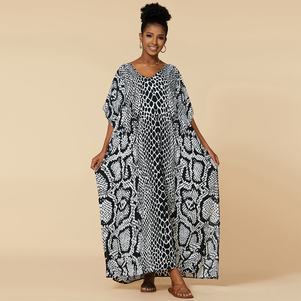 Robe de plage longue et ample en rayonne imprimée pour femme