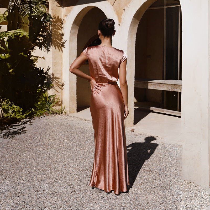 Damenkleid, einfarbig, V-Ausschnitt, sexy, langes Meerjungfrauenkleid