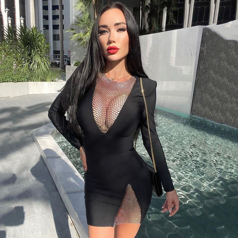 Robe Femme Printemps Automne Haut de Gamme Petite, Tendance, Sexy, Moulante, Soirée, Manches Longues
