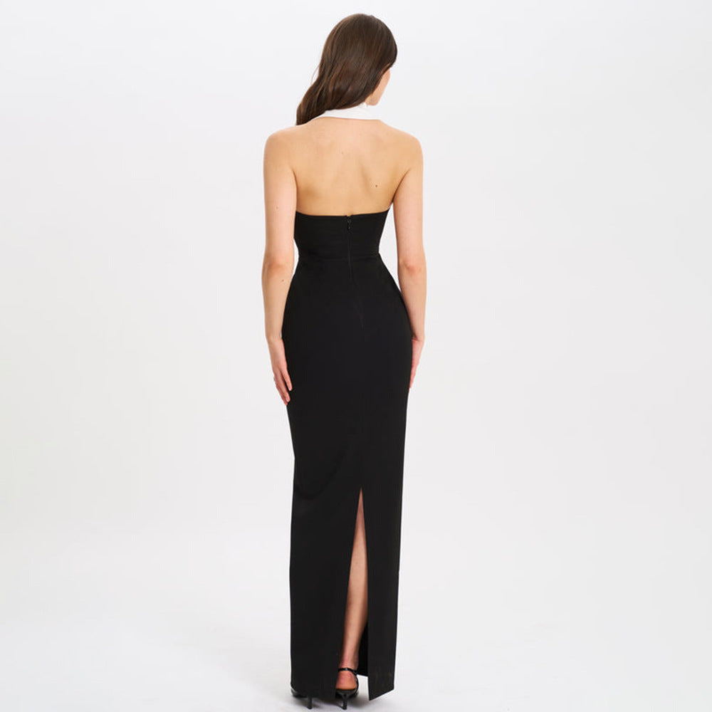 Robe élégante Printemps-Été Col V Dos Nu Fendue Amincissante