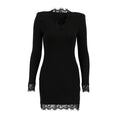 Robe élégante Femme Adulte Col V Dentelle Couture Noir Sexy Moulante Soie de Lait Hanches Automne Hiver