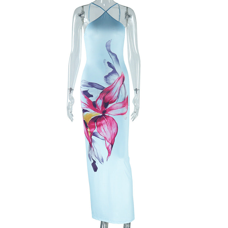 Damen Kleidung Druckkleid Sexy Neckholder Ärmellos Casual Urlaub Trendiges Kleid
