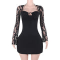 Robe d'automne élégante et sexy pour femme, moulante, en dentelle, à manches longues, enveloppant les hanches.