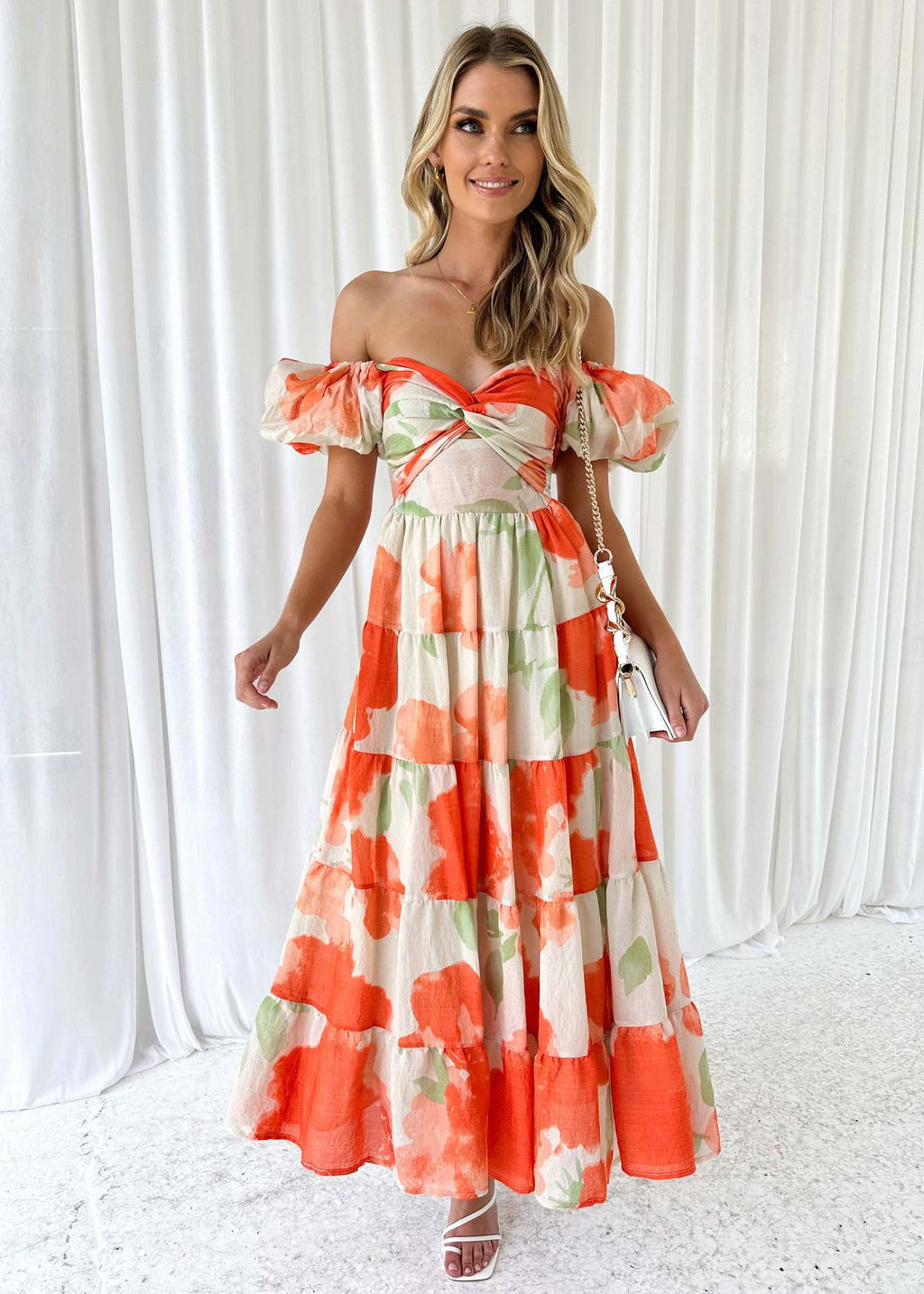 Frühlingskleid für Damen: Modisch, elegant, Puffärmel, V-Ausschnitt, Cut-Out, bedruckt