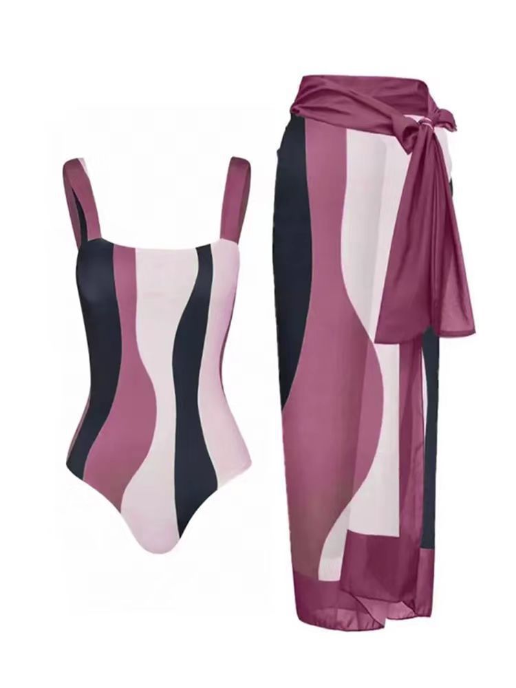 Maillot de bain bikini une pièce pour femme, conservateur, avec jupe en gaze de protection solaire, idéal pour les vacances à la mer ou pour le printemps.