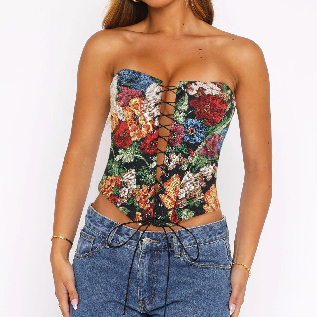Sexy Tube Top Trägertop Weste Damen Unregelmäßig Asymmetrisch Kurz Geschnittenes Outfit Bedruckter Knochenkorsett-BH Sexy Top