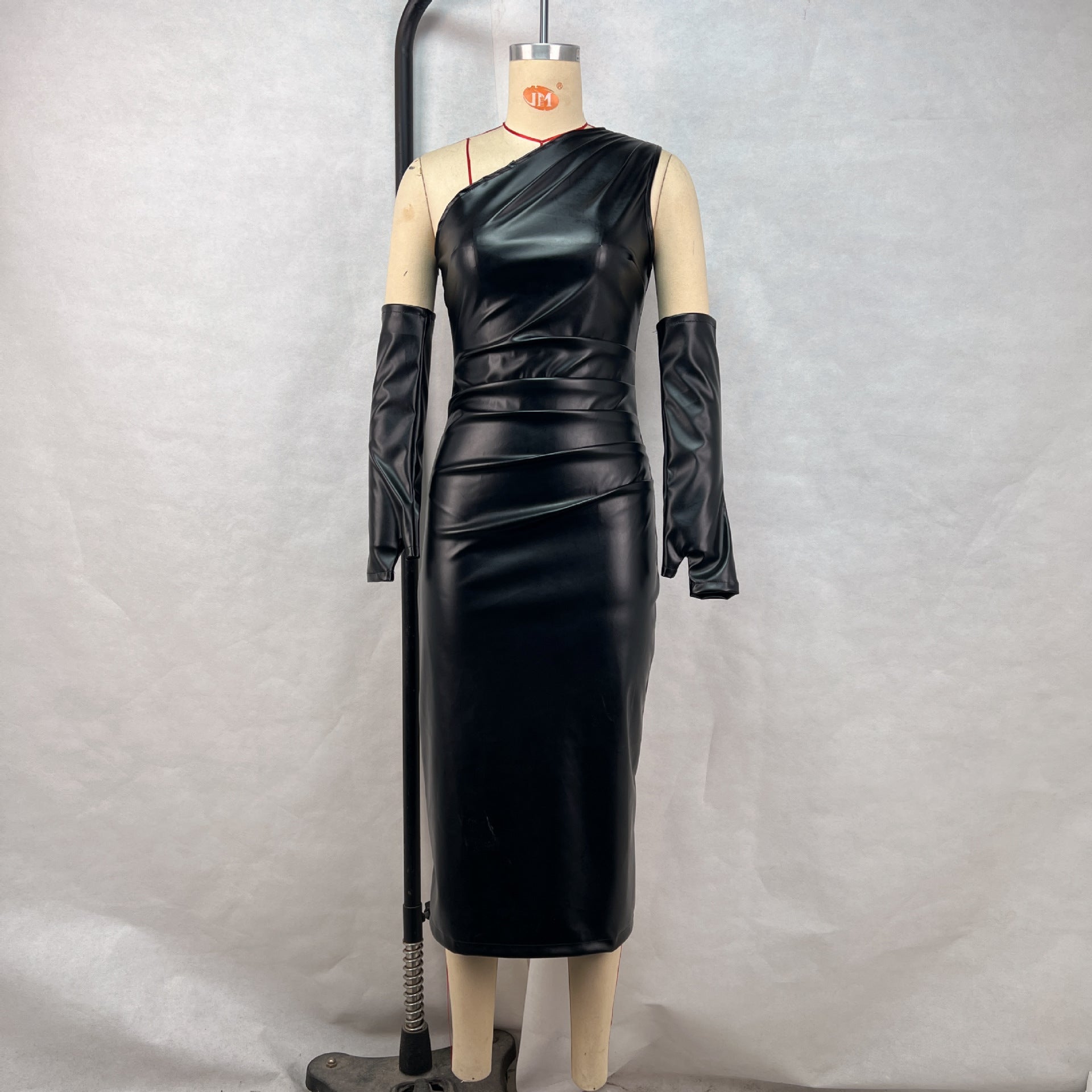 Crossbody Lederkleid Damen Kleidung Eng anliegendes Wickelkleid Plissiert Sexy Etui Schlitzkleid