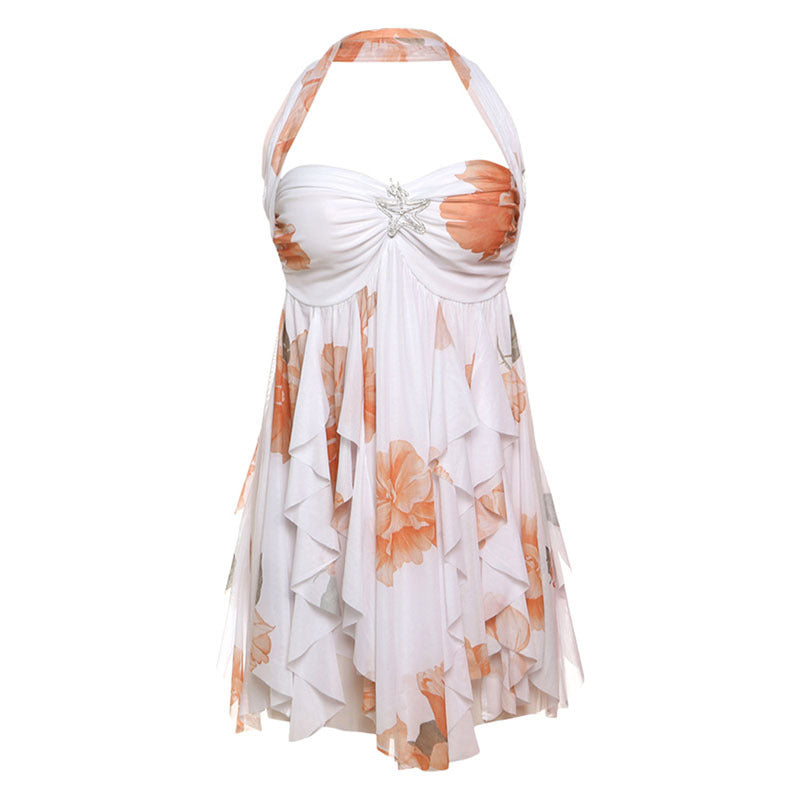 Vêtement d'été pour femme - Robe courte sexy asymétrique irrégulière dos nu à licou pour femme