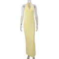 Damenbekleidung Sommer Sexy V-Ausschnitt Neckholder Rückenfrei Hohe Taille Schmal Unifarbenes Kleid