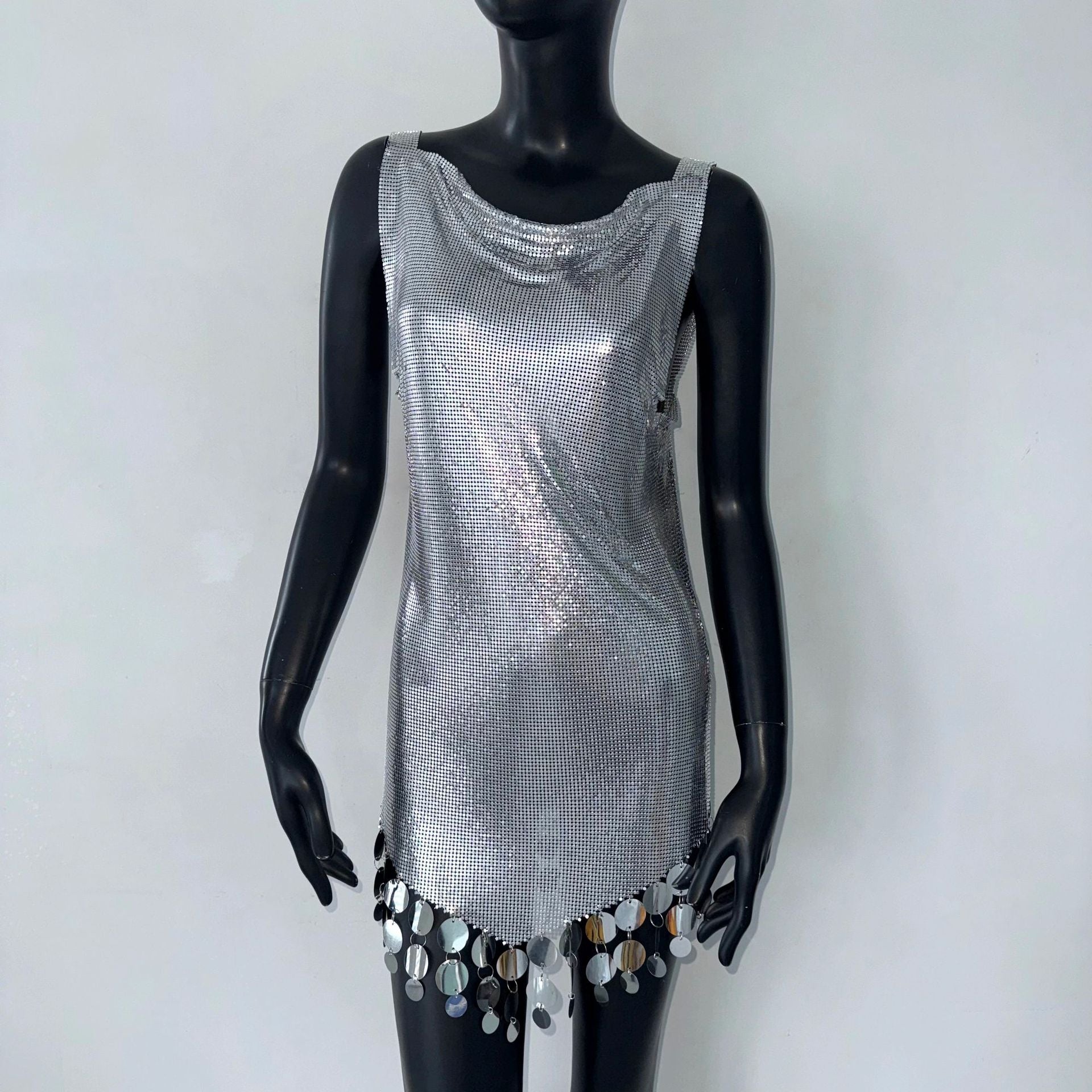 Sexy Pailletten-Nachtclub-Bühnenkostüm Metallnaht-Westenkleid Musikfestival Sexy Kleid