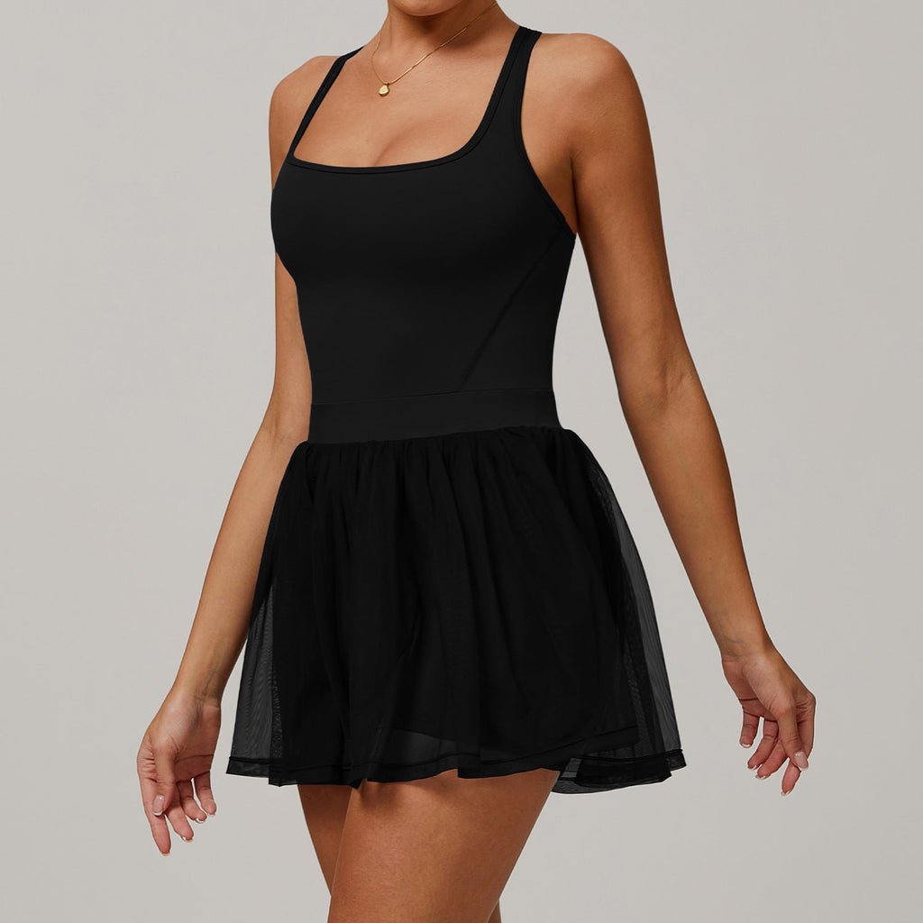 Faux-Two-Pieces Nachhaltiges recyceltes Kleid Netz atmungsaktiv schnell trocknend Sport Laufen Anti-Exposition Tennis-Kleid