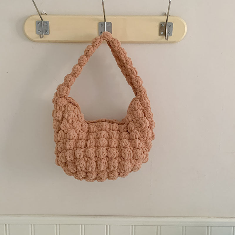 Joli Sac de Plage Portable en Paille Fait Main au Crochet Couleur Unie Sac Tressé à Porter à la Main pour Femmes Vacances à la Mer