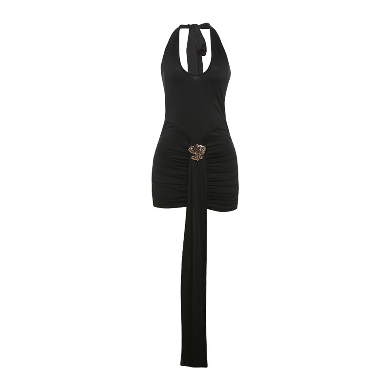 Sommer Damenkleidung Sexy Neckholder Ausgeschnitten Eng Anliegend Rückenfrei Rüschen Hüftkleid
