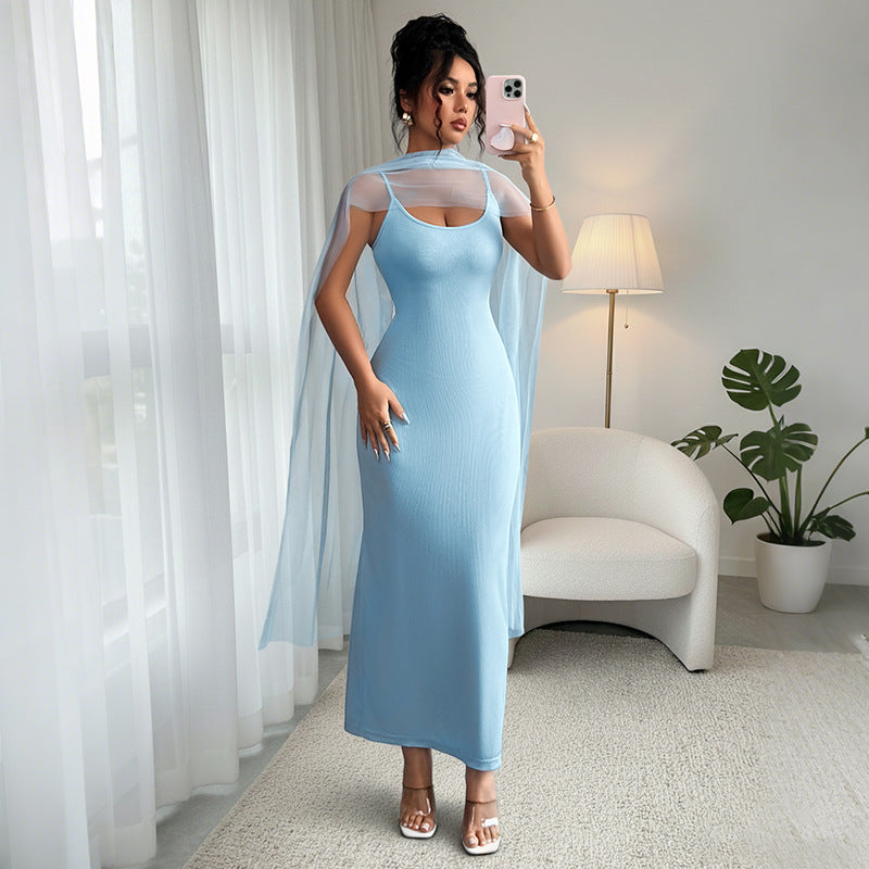 Damenbekleidung Sommer Kostenloser Seidenschal Camisole-Kleid Elegant Schlankes Etuikleid